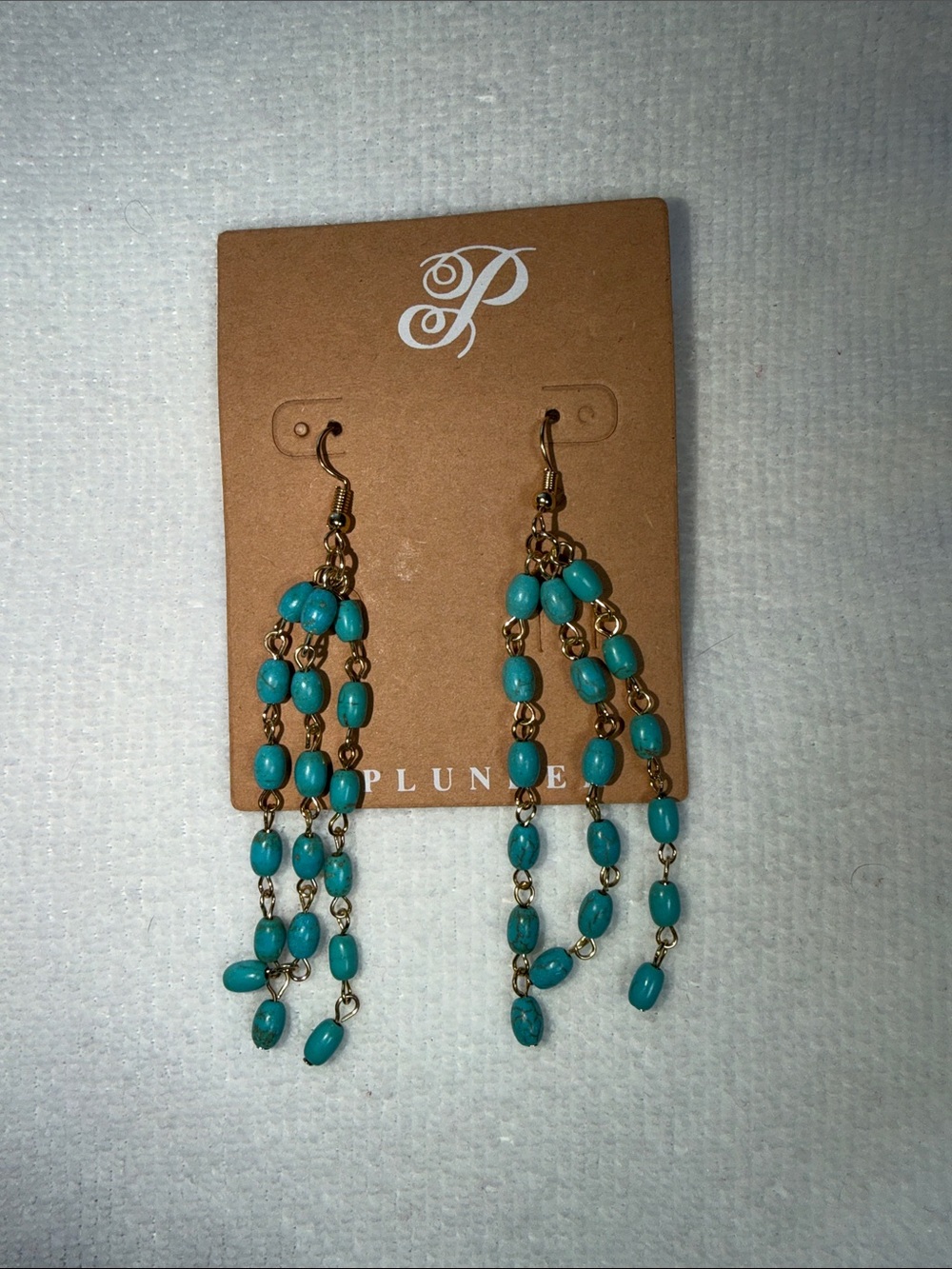 Plunder Turquoise Beaded Gold-Chain Drape Earrings